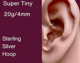Srebrne kółko 4 mm 20 g | Maleńki kolczyk-kółko — przekłucie chrząstki, helisy, kości ramiennej | Mały, hipoalergiczny | Minimalistyczna biżuteria 037