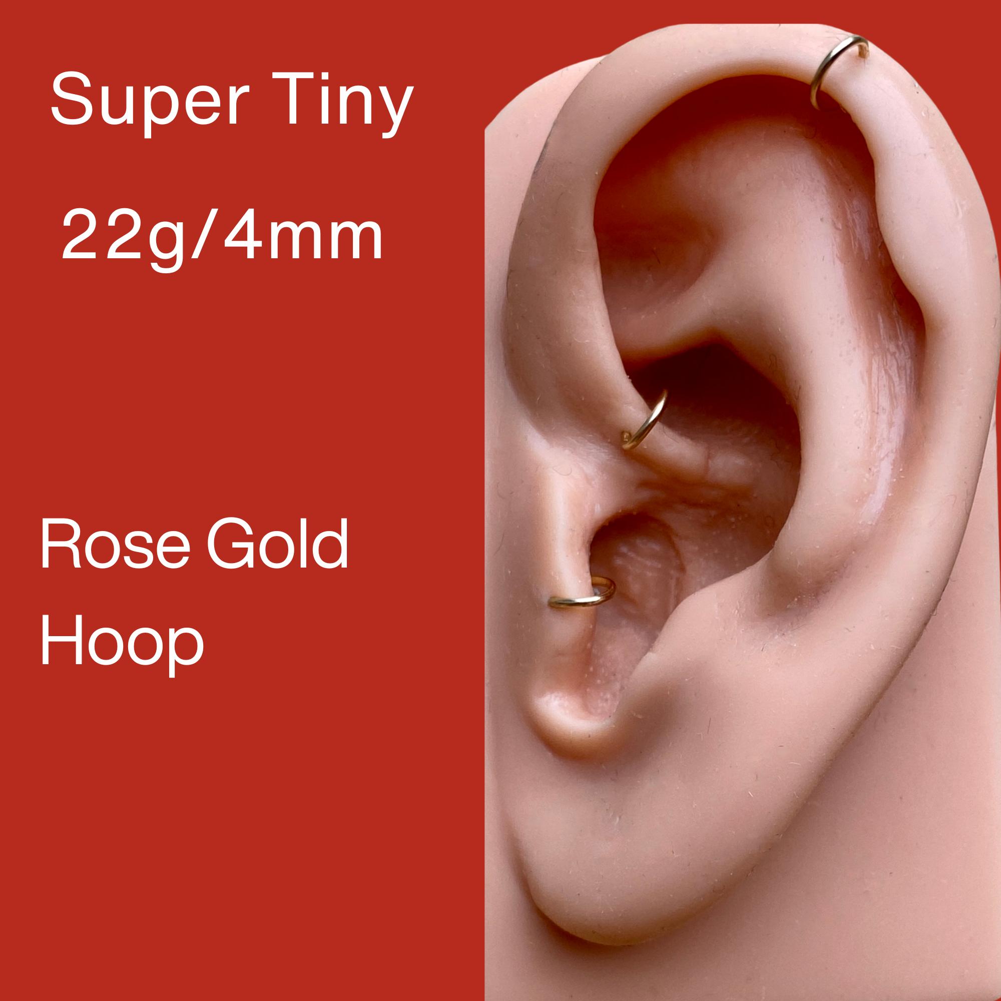 14K Rose Gold Cartilage Hoop: Tiny Helix Earring, 22 Gauge, 4mm