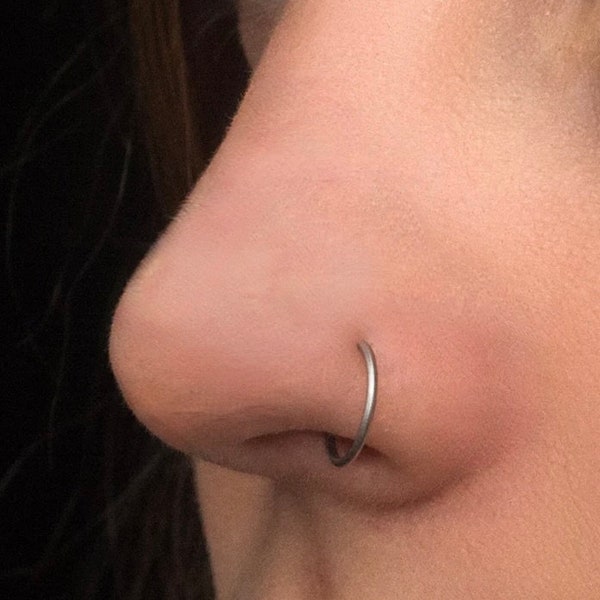 Nose Ring, Titanium, Hypoallergenic, Small Hoop Earring, 7-8mm Huggie, 20g, Rook, Tragus, Daith, Thin Ring