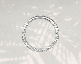 Gold Clicker Nose/Ear Ring, Twist Design, 16g, Septum or Cartilage Hoop, Gold Plated Sterling Silver 018
