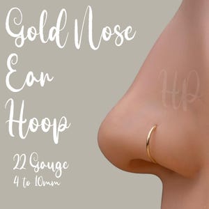 Nose Ring 22g Gold, Cartilage Earring | Nose Hoop, Helix, Rook, Minimalist Hoop, Gift For Women Gift