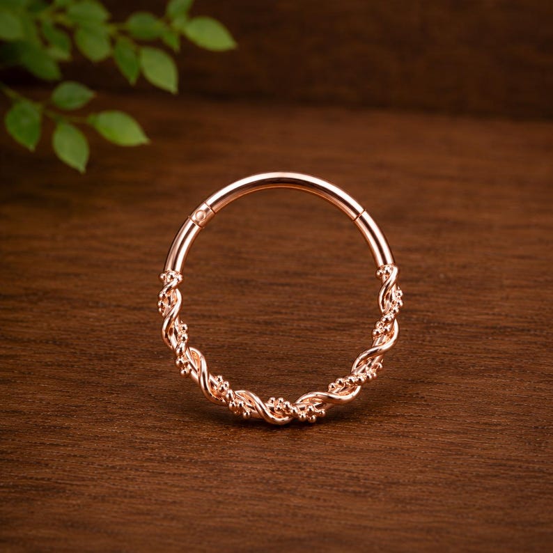 Gold Clicker Nose/Ear Ring, Twist Design, 16g, Septum or Cartilage Hoop, Gold Plated Titanium, Nickel Free & Swim Safe. 018 image 2
