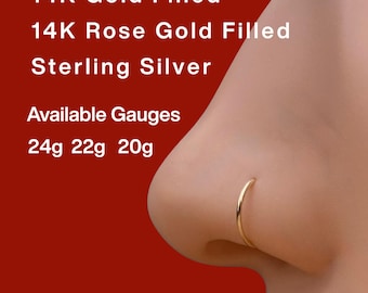 14K Gold Filled Nose/Ear Hoop, Rose Gold, Silver – 20G/22G/24G  Minimalist, Lightweight     029