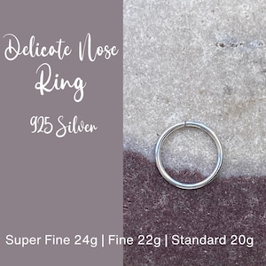 Solid Silver Nose Ring | Ear Hoop | Silver Piercing Ring | 24, 22 and 20 Gauge | Tiny | Gift for Her Gift