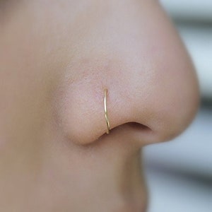 VERY THIN Gold Nose Ring 24g, Gold, Silver, Rose Gold, Nose, Cartilage, Ear Piercing, 6mm to 8mm, Handmade, Small Tiny image 1