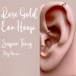 Winziger Ohrring Rose Gold KLEINER Hoop Ohrring 4 mm, 14K Rose Gold, Helix, Saatkrähe, Tragus, Knorpel, 20 gauge Rose Gold Geschenk