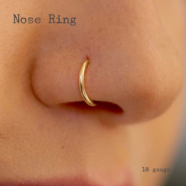 Gold NOSE Ring 18g/16g, Septum Hoop, Rook, Tragus, Sterling Silver, Gold, Rose Gold, 6mm to 12mm, Handmade Small, Tiny