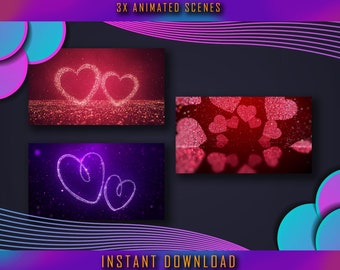 GLITTER twitch stream animated overlay scenes valentines day heart