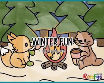 Wintertiere Malvorlagen, mutig & einfach, 8 Seiten (PDF-Muster)