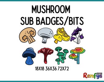 Mushroom Twitch Sub Badges, Cottagecore Bit Badges (Digital Download)