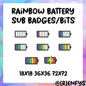 Rainbow Battery Twitch Sub Badges/Bit Badges, Twitch Subscriber Badges, Twitch Bit Cheer Badges, Battery Twitch Sub Badges, LGBT Twitch