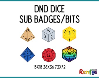 DND Dice Twitch Sub Badges, Polyhedral Dice Set (PNG)
