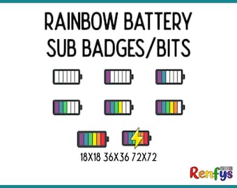 Rainbow Battery Twitch Sub Badges, LGBT Bit Badges