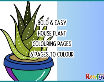 Houseplant Coloring Pages, Bold & Easy Designs, 6 Printable Pages (Digital Download)