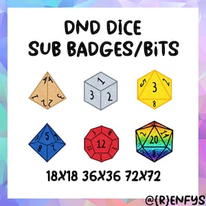 DND Dice Twitch Sub Badges/Bit Badges, Dice Subscriber Badges, Twitch Bit Cheer Badges, DND Sub Badges, Polyhedral Dice Badges