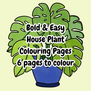 Bold & Easy House Plant Coloring Pages, Cozy Coloring Pages, 6 Pages to print at home
