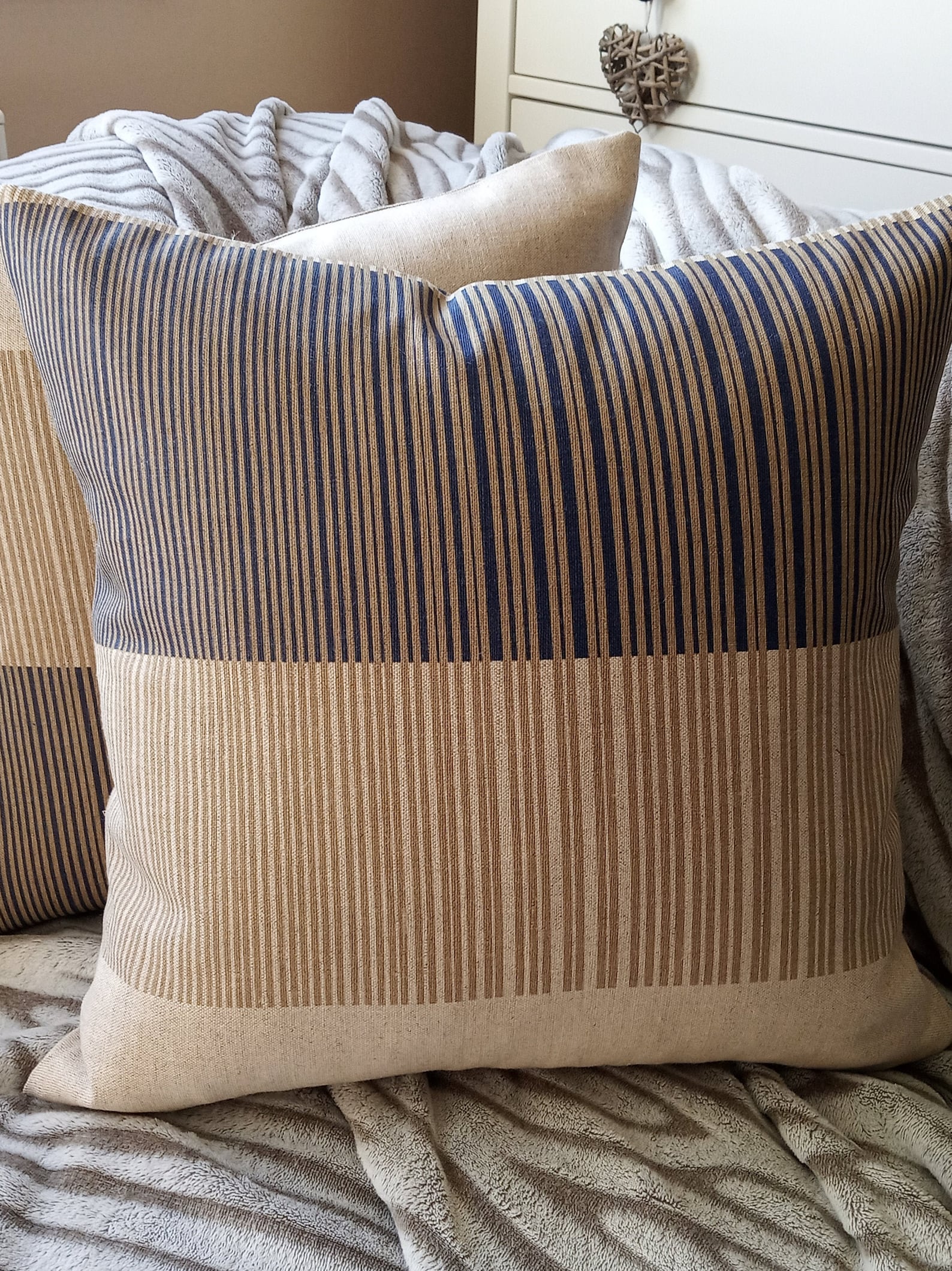 16 Navy Cream Gold / Linen Cushion Cover / Scatter Etsy UK