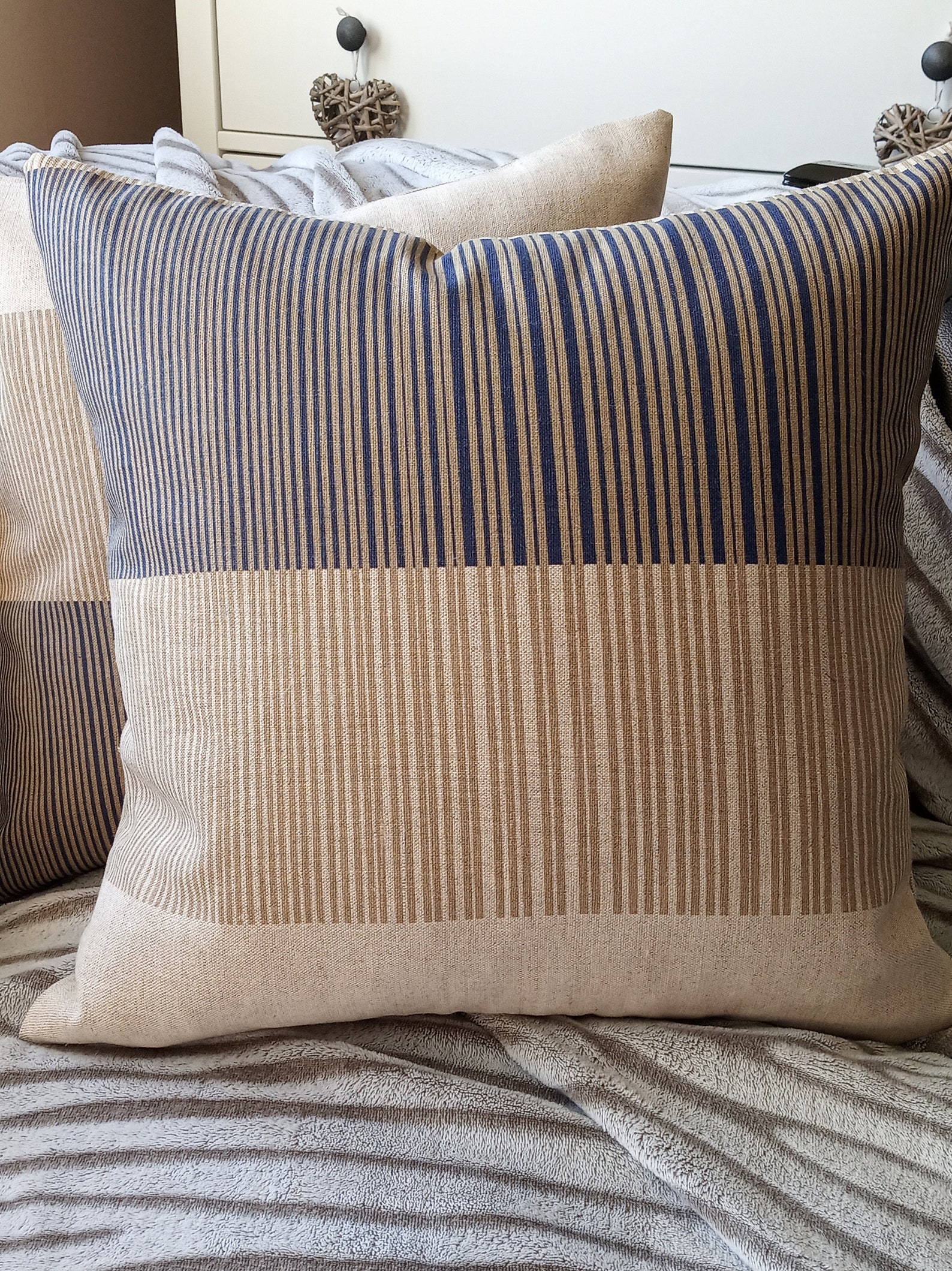 16 Navy Cream Gold / Linen Cushion Cover / Scatter Etsy