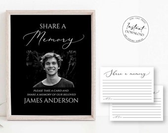 Black Share a Memory Funeral Sign Share a Memory Card, Simple Black Funeral Memory Cards Editable Black Funeral Share a Memory Template B3
