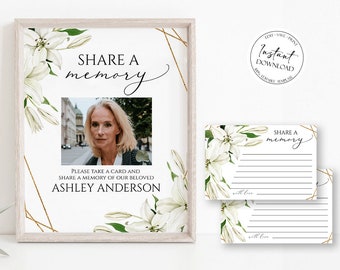 Share a Memory Funeral Sign, Share a Memory Card, Greenery Funeral Memory Card, Editable Funeral share a memory template, Funeral Template