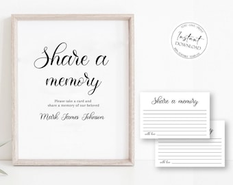 Share a Memory Funeral Sign, Share a Memory Card, Simple Funeral Memory Cards, Editable Funeral share a memory template, Funeral Template S3