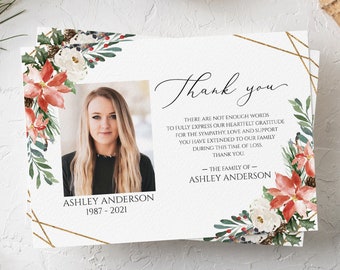 Winter Funeral thank you, Celebration of life  Christmas Funeral Thank You Photo, Memorial Condolence Thank You Card, Editable Sympathy Card