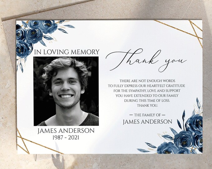 Personalized Sympathy Acknowledgement Cards, Funeral Thank You Cards