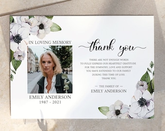 Purple Floral Funeral Thank You Card, Funeral Photo Thank You Card, Purple Floral Memorial Card, Sympathy Card, Condolence Thank You Card P3