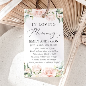 Celebration of life Blush Pink Funeral Favor Tag Template, Memorial Candle Favor Tag, Pink In Loving Memory Favor Tag, Funeral Keepsake P4