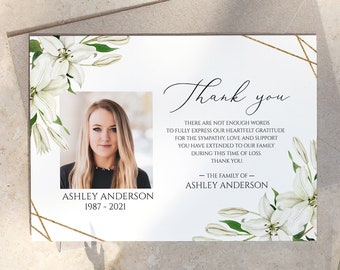 Pink Lily Funeral Thank You Card - Etsy