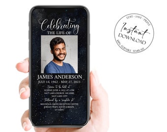 Digital Funeral Invitation, Celebration of life Invite, Blue Sky Funeral Announcement, Electronic Funeral Invite Template, Memorial Service
