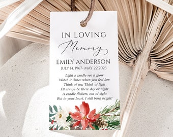 Celebration of life Christmas Funeral Favor Tag Template, Winter Memorial Candle Favor Tag, In Loving Memory Favor Tag, Funeral Keepsake