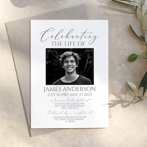 Invitación para celebrar la vida, invitaciones para funerales, anuncio de funeral, plantilla de tarjeta para funerales, invitación imprimible para servicio conmemorativo, S1