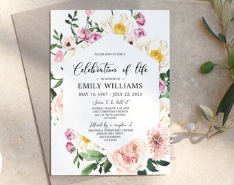 Celebration of life Funeral Invitation, Floral Funeral Announcement, Funeral Card Template, Printable Memorial Invitation, Baby Funeral