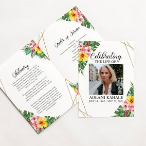 Celebration of life Funeral Program Hawaiian Floral Funeral Program Template Tropical Memorial Program Obituary Program Funeral Mass Program