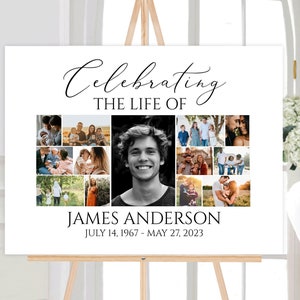 Celebration Of Life Multiple Photos Funeral Welcome Sign, Editable Simple Photo Collage Funeral Poster, Photo Memorial Service Sign S1