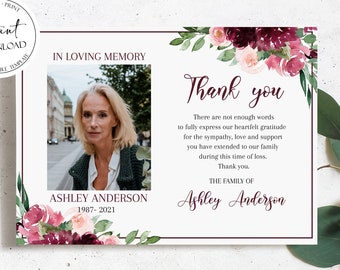 Funeral Thank you, Celebration of life, Funeral Thank You Photo, Memorial Card, Printable Thank You Card Template, Editable Sympathy Card