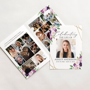 Purple 8 Page Funeral Program, Celebration of Life Program, Floral Purple Memorial Program, Purple Obituary Program Funeral Mass Program P1