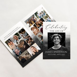 8 Page Funeral Program Template, Celebration of Life Program, Black Watercolor Funeral Memorial Program, Black Obituary Program Template
