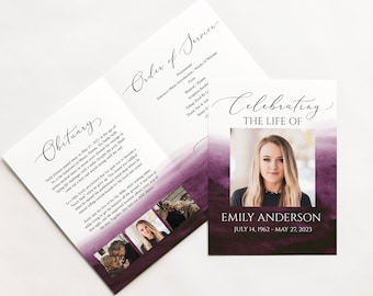 11x17 Purple Watercolor Funeral Program Template, Celebration of Life Funeral Program, Memorial Program, Funeral Brochure, Obituary Program