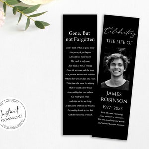 Black Funeral Bookmark Template, Black Celebration of Life Bookmark, Funeral Keepsake Cards, Black Memorial Bookmark, Obituary Bookmark B3