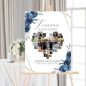Celebration of Life Heart Funeral Welcome Sign, Royal Blue Hearts ...