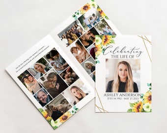 Sunflower 8 Page Funeral Program, Celebration of Life Program Yellow Floral Memorial Program Obituary Program Sunflower Funeral Mass Program