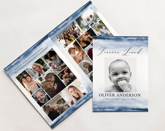 Blue Watercolor 8 Page Baby Funeral Program, Funeral Service Program, Template for Baby Child Funeral, Boy Funeral  Baby Memorial Program B4