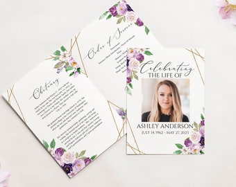 11x17 Celebration of life Funeral Program, Floral Purple Funeral Program, Purple Memorial Program, Obituary Program Funeral Mass Program P1