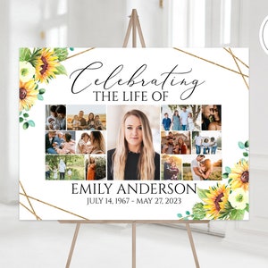 Celebration Of Life Multiple Photos Funeral Welcome Sign, Sunflower Photo Collage Funeral Poster, Sunflower Photo Collage Memorial Sign