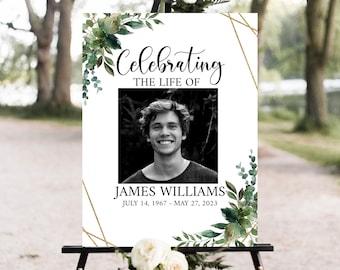 Celebration Of Life Welcome Sign, Gold Funeral Welcome Sign, In Loving Memory Welcome Sign, Obituary Memorial Sign Funeral Welcome Poster Q1