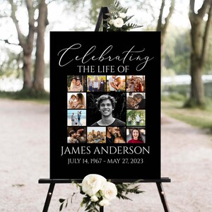 May include: Black and white photo collage memorial sign with the text "Celebrating the Life of James Anderson July 14, 1967 - May 27, 2023".