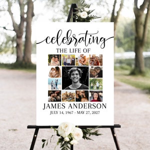 Celebration Of Life Multiple Photos Funeral Welcome Sign, Editable Simple Collage Funeral Poster, Photo Collage Memorial Service Sign S2
