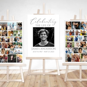 Celebration Of Life Funeral Poster, Editable Photo Collage Funeral Welcome Sign, Photo Memorial Sign, Funeral Poster Photo Display Set S1